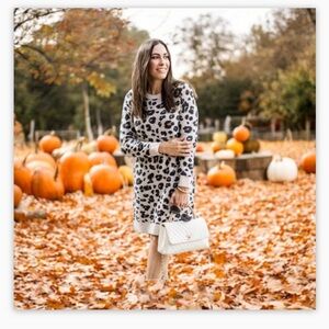 Yet Again Leopard Print Sweater Dress Mock Neck S M cozy !